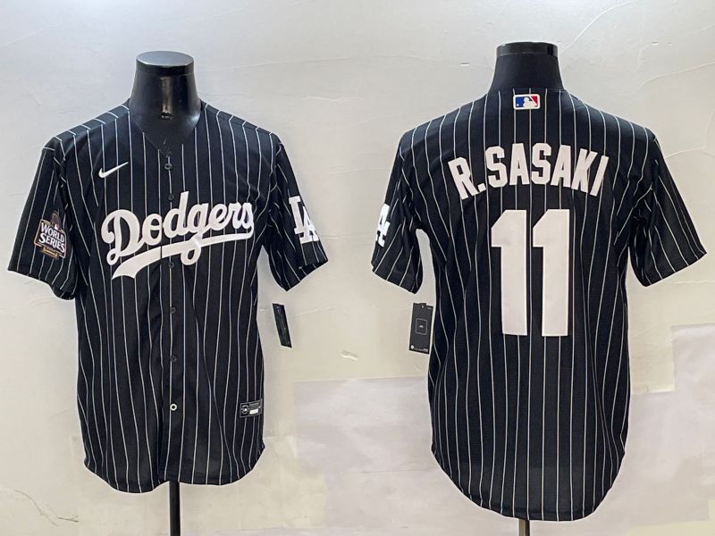 Men Los Angeles Dodgers #11 R.Sasaki Black Stripe Jointly Name 2025 Nike MLB Jersey style 2